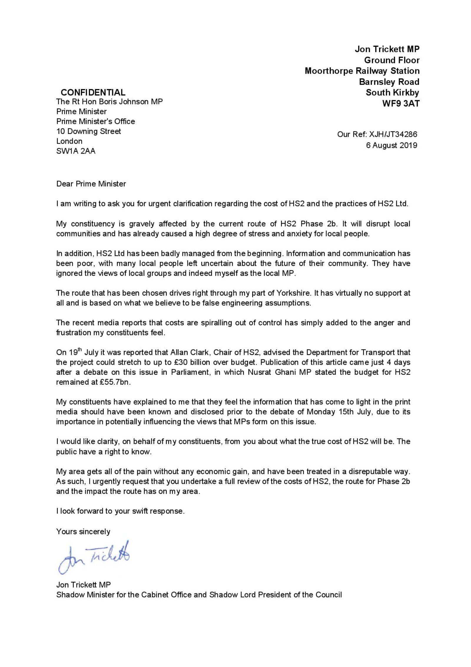 Letter to the PM